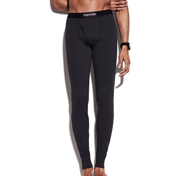 TOM FORD Mens Large Black Cotton Long Johns Base Layer Pull On Logo Band - Picture 1 of 6